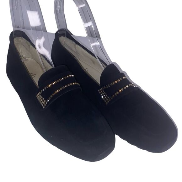 Peter Helle Mania Wm Sz 6.5 EU 37 Black Sued3 Bling Slip On Driving Loafer Shoes - Picture 1 of 8
